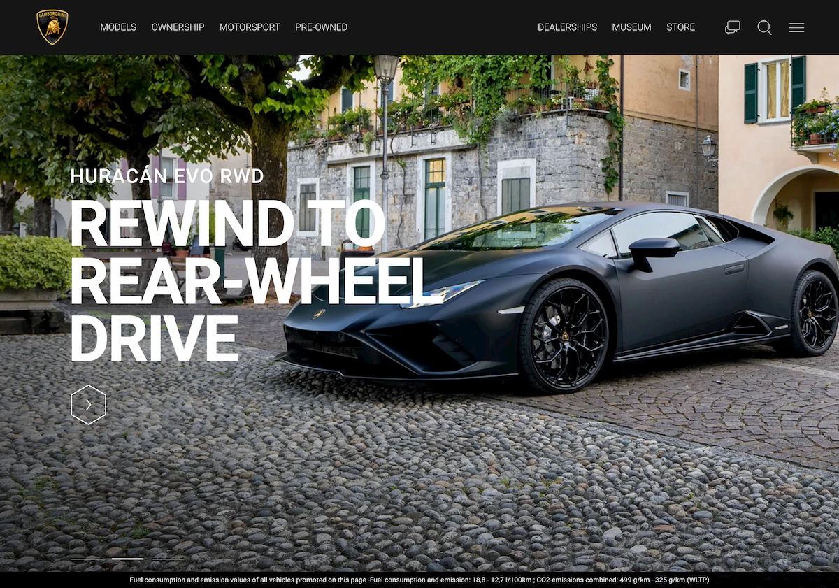 Lamborgini website on 20/09/2020